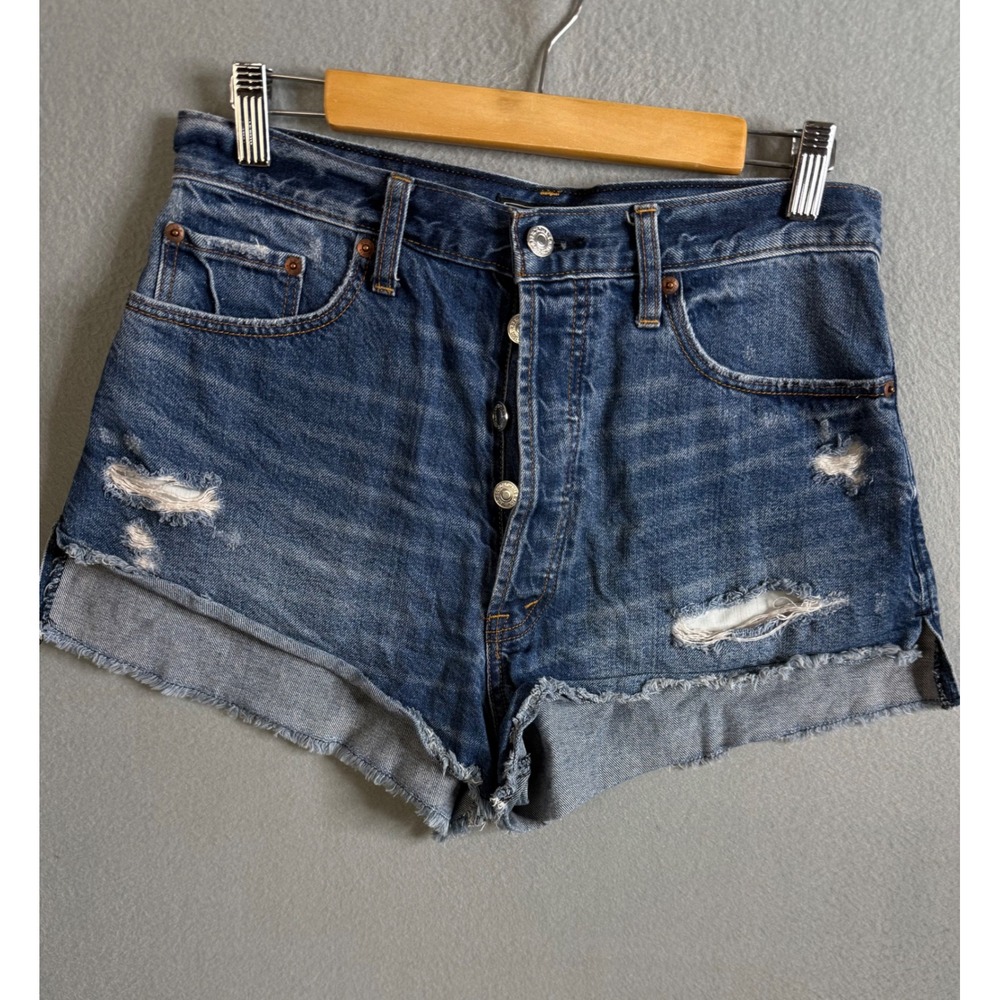 Abercrombie & Fitch Denim Shorts Women's 28 Distressed Raw Hem Button Fly